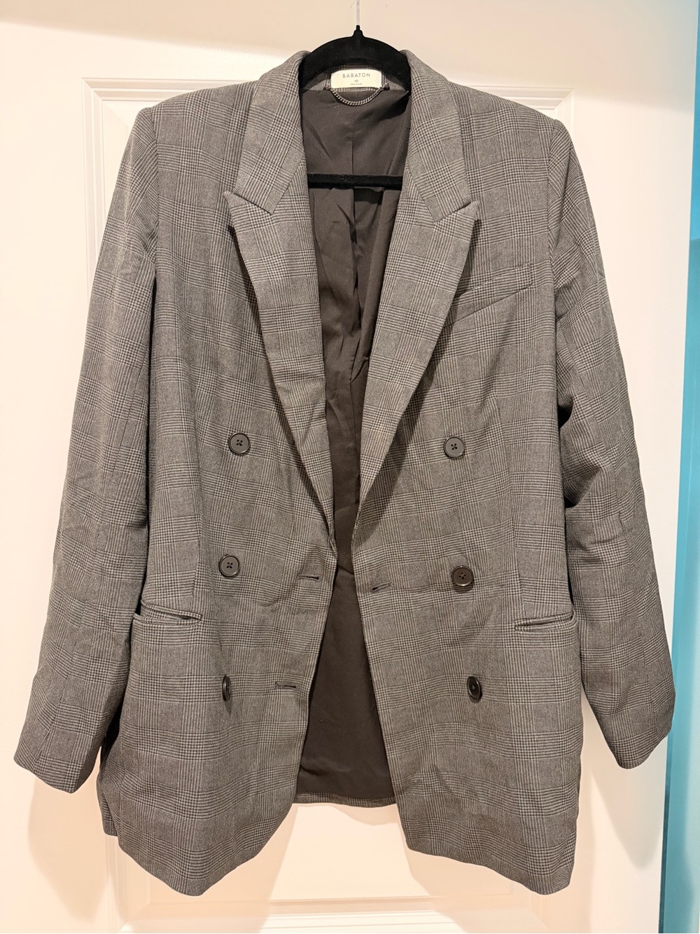 Aritzia Babaton Women’s Gray Black Double Breasted Blazer 10 Career Classic